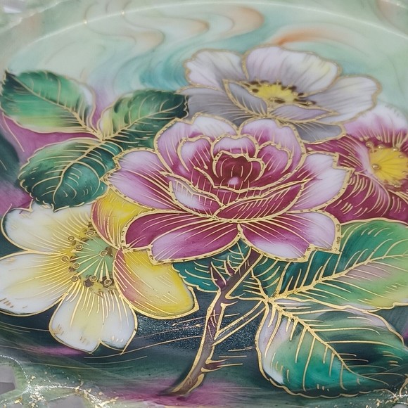 Vtg. Floral Plate Riticulated Handpainted Gold Accents Chubu Wall Art Japan 8.25 - Picture 9 of 9